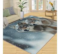 SANSJI Tapis imprimé loup pour chambre à coucher, tapis d'hiver lavable sur le thème des animaux - Tapis d'intérieur antidérapant doux à poils courts et décoration d'intérieur