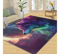 SANSJI Tapis imprimé loup pour salon, galaxie, tapis fantaisie lavable pour chambre à coucher, tapis d'intérieur antidérapant et à poils courts