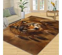 SANSJI Tapis imprimé loup pour salon, portrait de loup, décoration d'intérieur, tapis lavable ethnique tribu antidérapant et à poils bas, tapis d'intérieur doux pour chambre à coucher et décoration