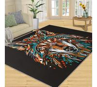 SANSJI Tapis imprimé loup Southwestern et décoration d'intérieur, tapis de chambre à coucher motif loup occidental, tapis lavable pour salon, antidérapant et à poils courts