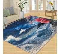 SANSJI Tapis japonais lavable pour chambre à coucher, tapis d'intérieur antidérapant et à poils bas, motif paysage paysager, 200 x 290 cm, cadeau montagnes et océans