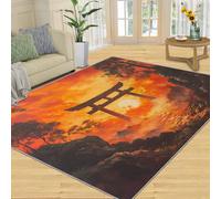 SANSJI Tapis japonais Torii pour salon, chambre à coucher, tapis d'intérieur antidérapant et à poils ras - Lavable pour chambre à coucher - Cadeau d'animation coucher de soleil - 228,6 x 357,2 cm