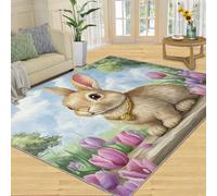 SANSJI Tapis - Lapin de Pâques - Décoration d'intérieur et cadeaux - Tapis antidérapant et à poils courts - Motif lapin de dessin animé - Tapis lavable pour chambre à coucher - Tapis d'intérieur