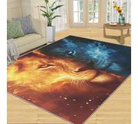 SANSJI Tapis lion pour chambre à coucher, tapis fantaisie lion pour salon, tapis d'intérieur lavable antidérapant et à poils courts Bleu et doré