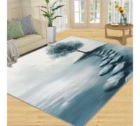SANSJI Tapis motif arbre nordique pour décoration d'intérieur, tapis antidérapant et à poils ras - Tapis lavable pour chambre à coucher - Motif arbre bleu aquarelle - 150 x 180 cm - Cadeau abstrait