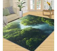 SANSJI Tapis nature et décoration d'intérieur - Tapis vert forêt pour salon, chambre à coucher, tapis bleu rivière - Tapis lavable, antidérapant et doux à poils courts - 160 x 230 cm