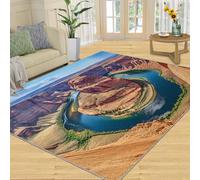 SANSJI Tapis naturel pour salon, paysage de rivière et décoration d'intérieur, lavable, antidérapant et à poils bas, bleu et jaune, tapis d'intérieur doux pour chambre à coucher et décoration