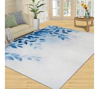SANSJI Tapis nordique à feuilles d'eucalyptus pour salon, chambre à coucher, tapis d'intérieur antidérapant et à poils ras lavables, motif feuilles d'eucalyptus 152,4 x 453,4 cm, bleu aquarelle