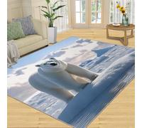 SANSJI Tapis ours polaire pour chambre à coucher, salon, lavable, motif ours blanc, antidérapant, doux, à poils courts et décoration d'intérieur