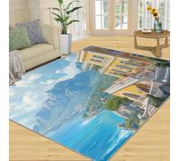 SANSJI Tapis - Paysage de bord de mer - Décoration d'intérieur et cadeaux, tapis antidérapant et à poils bas - Tapis de petite ville naturel pour salon, tapis d'intérieur lavable pour chambre à