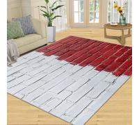 SANSJI Tapis pour chambre à coucher - Tapis mural en brique pour salon - Moquette rustique vintage - Lavable, antidérapant et à poils courts - Décoration d'intérieur - Rouge et blanc - 305 x 438 cm