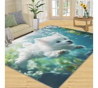 SANSJI Tapis pour chien blanc pour chambre à coucher, tapis sous-marin pour chien, tapis de natation lavable, antidérapant et à poils bas, tapis d'intérieur doux