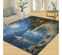 SANSJI Tapis - Seaside Town Home Decor - Tapis décoratif d'intérieur antidérapant et à poils bas - Tapis de scène nocturne rurale pour salon, tapis d'intérieur lavable pour chambre à coucher, tapis