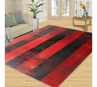 SANSJI Tapis - Tapis à rayures pour décoration d'intérieur, tapis lavable pour salon et chambre à coucher, tapis d'intérieur antidérapant et à poils ras - Motif à rayures noires et rouges - Cadeau