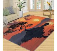 SANSJI Tapis - Tapis d'intérieur lavable pour chambre à coucher - Tapis antidérapant et à poils bas - Motif paysage de coucher de soleil - 200 x 290 cm - Motif île d'arbres - Cadeau