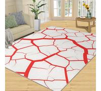 SANSJI Tapis - Texture craquelée Décoration d'intérieur et cadeaux, 90 x 150 cm, tapis simple rouge et blanc pour salon, tapis lavable pour chambre à coucher, tapis antidérapant, poils courts et