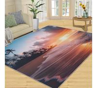 SANSJI Tapis tropical pour décoration d'intérieur, tapis lavable pour salon, chambre à coucher, tapis d'intérieur antidérapant et à poils ras du soleil (200 x 290 cm, motif paysages naturels, cadeaux