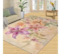 SANSJI Tapis vintage à fleurs pour salon, tapis d'intérieur lavable pour chambre à coucher, tapis d'intérieur antidérapant et à poils bas, cadeaux de style européen rustique, 150 x 180 cm