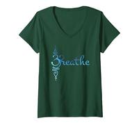 Sanskrit Zen Yoga Méditation Respiration Symbole T-Shirt avec Col en V, Femme, Vert Forêt, XL