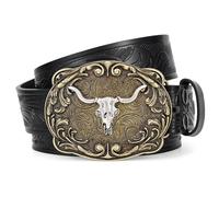 SANSTHS Ceinture de cowboy pour homme et femme en cuir western avec gravure florale Longhorn, boucle pour jean, tenue de cowgirl, L:for waist 39''-42''
