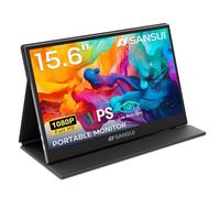 SANSUI Écran d'ordinateur portable 15,6 pouces FHD 1080p, USB C HDMI ultra fin IPS avec haut-parleurs et support en cuir PU pour PC, Mac, mini téléphone, Switch