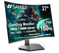 SANSUI Moniteur de jeu incurvé de 27 pouces 160 Hz, moniteur de jeu d'ordinateur incurvé 1500R FHD 1080P, 4000:1, 110% sRGB, FPS/RTS, 1Ms MPRT|FreeSync|HDR|Lumière bleue basse|HDMI DP | Support VESA