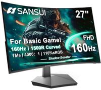 SANSUI Moniteur de jeu incurvé de 27 pouces 160 Hz, moniteur de jeu d'ordinateur incurvé 1500R FHD 1080P, 4000:1, 110% sRGB, FPS/RTS, 1Ms MPRT|FreeSync|HDR|Lumière bleue basse|HDMI DP | Support VESA