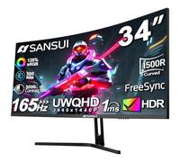 Sansui Moniteur de Jeu Ultra Large UWQHD 165 Hz incurvé 1500R 3440 x 1440, PIP/PBP, 1 ms (MPRT), HDR, 300 nits, sRGB 125%, DCI-P3 95%, synchronisation adaptative, HDMI 2.1 (TMDS) x 2, DP1.4 x 2