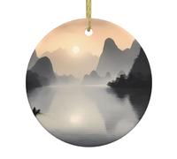 Sansui Pendentif rond en céramique Motif société japonaise - Décoration de fête à suspendre pour sapin de Noël et cheminée