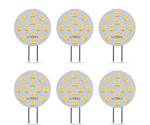 SANSUN Lot de 6 ampoules LED G4 2 W équivalent à 20 W halogène G4/GU4/GZ4 à base bi-broche, AC/DC12 V 3000 K grand angle 120 °, non compatible avec variateur d'intensité (blanc chaud)