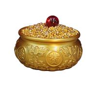 SANSWUNIU Bassin de Trésor Vintage,des Laiton De Richesse Bassin Bol,Feng Shui Bol Doré De Sacrifice,et 1 Boule Porte-Bonheur Rouge,pour décor de Bureau à Domicile(Size:Diameter14cm/5.5inch)