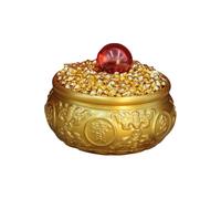 SANSWUNIU Bassin de Trésor Vintage,des Laiton De Richesse Bassin Bol,Feng Shui Bol Doré De Sacrifice,et 1 Boule Porte-Bonheur Rouge,pour décor de Bureau à Domicile(Size:Diameter10cm/3.9inch)