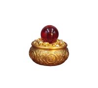 SANSWUNIU Bassin de Trésor Vintage,des Laiton De Richesse Bassin Bol,Feng Shui Bol Doré De Sacrifice,et 1 Boule Porte-Bonheur Rouge,pour décor de Bureau à Domicile(Size:Diameter4cm/1.6inch)