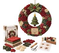 Santa 3D Fabric Poke Art Kit, Christmas Wreath DIY Kit for Adults (Type C) | Create a 40 cm Santa Christmas wreath through hands-on fabric poke work, then display the finished seasonal decoration.