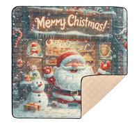 Santa at Festive Christmas Shop Grand tapis de gym et d'activités pour l'intérieur et l'extérieur Résistant à l'eau Pour nouveau-nés, bébés, nourrissons et tout-petits, 127 x 127 cm