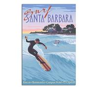 Santa Barbara Surf Affiche vintage de voyage sur toile pour décoration murale 30 x 45 cm