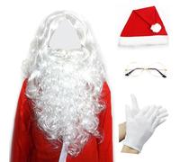 Santa Beard and Wig Ensemble avec chapeau, gants et lunettes 5pcs Costume de Noël mignon Coiffure bouclée Santa Costume pour la fête de cosplay, Beard