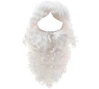 Santa Beard and Wig Set, 2pcs Long Wizard Beard, Wig Santa Wig avec une sangle réglable, fausse barbe réutilisable pour la fête de Noël, style 2
