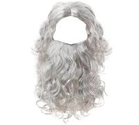 Santa Beard and Wig Set pour hommes 2pcs long Wizard Beard avec bracelet ajusté Breffable Santa Wig réutilisable Fake Beard pour la fête de Noël, Style 1, Santa Beard et Wig Set