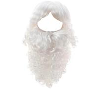 Santa Beard and Wig Set pour hommes 2pcs long Wizard Beard avec bracelet réglable Breffable Santa Wig réutilisable Fake Beard pour la fête de Noël, Style 2, Santa Beard et Wig Set