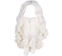 Santa Beard and Wig Set pour hommes 2pcs White Long Wizard Beard avec bracelet réglable Breffable Santa Wig réutilisable Fake Beard pour la fête de Noël Fausse Beard