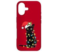 Santa Black Cat Tangled Up in Christmas Tree Lights Coque pour iPhone 17