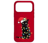 Santa Black Cat Tangled Up in Christmas Tree Lights Coque pour iPhone 17 Pro Max