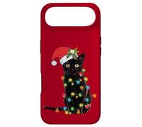 Santa Black Cat Tangled Up in Christmas Tree Lights Coque pour iPhone Air