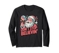 Santa Bubble Pipe Dont Stop Believin Humour de Noël Manche Longue
