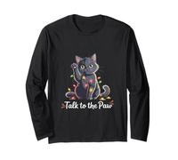 Santa Cat Talk to The Paw Funny Christmas Cool Cat Lover Manche Longue