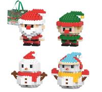 Santa Claus Design Building Blocks Set,4 Pack Christmas Theme Building Blocks Ornaments, Mini Building Figures, DIY Stocking Stuffers, Xmas New Year Birthday Gifts (A)