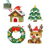 Santa Claus Design Building Blocks Set,4 Pack Christmas Theme Building Blocks Ornaments, Mini Building Figures, DIY Stocking Stuffers, Xmas New Year Birthday Gifts (C)