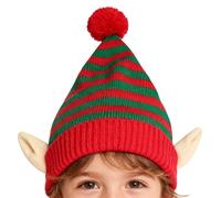 Santa Claus Hat - Knitted Festive Striped Headwear With Ear | Christmas Dwarf Hat Adults For Fun Outdoor Cosplay Party Holiday Family Gathering Festival Event Home Celebration