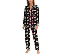 Santa Claus Pyjama de Noël pour femme, tenue de maison, tenue de Noël, tenue de nuit, combinaison pantalon de Noël, vêtements de maison, vêtements de nuit, pour la période de l'Avent, Noir , L